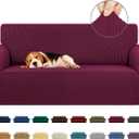 KEKUOU Stretch Loveseat Sofa Cover Slipcover,Couch Covers for 2 Cushion Couch Sofa (55"-78") Furniture Protector Sofa with Elastic Bottom for Kids,Dog. Jacquard Small Checked (Medium,Wine)