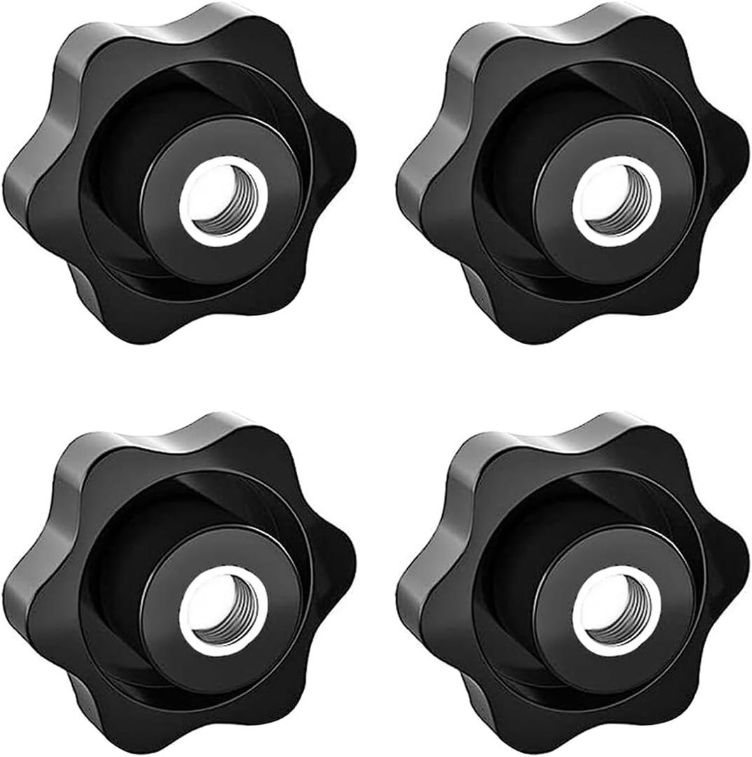Aifeier ET 4 Pcs 1/4"-20 Inch Knob Black Nylon Screw-On Type Thru Threaded Knob Nuts 6-Star Shape Hand Tighten Clamping Knobs (0.25"/6.35mm)