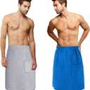 Newwiee 2 Pcs Men's Bath Towel Wrap Shower Sauna Wrap 59 x 24 Inches Waffle Adjustable Microfiber Quick Absorbent Spa Body Towel for Men Dorm Room Gym, Gift for Birthday Christmas(Blue, Gray)