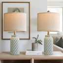 20.5 inches Modern Ceramic Green Bedside Lamp Set of 2 for Bedroom Decor Farmhouse Table Lamp for Living Room Office Dorm