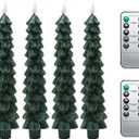 Fo32won Christmas Tree Shaped Flameless Candlesticks Battery Operated with Remote and Timer, Set of 4 Real Wax LED Taper Candles with 3D Flickering Wick for Christmas Decoration Gift