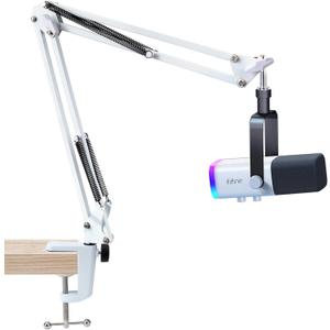 SUNMON White Boom Arm for Fifine AM8 - Mic Arm Compatible With Fifine Microphone, 3/8" to 5/8" Screw Adapter Clip, Desk Clamp Included