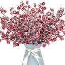 12 Pack Artificial Red Berry Stems Frosted Holly Berry Picks Christmas Picks Sprays Snowy Berry Twig Branches for Xmas Tree Garland Wreath Craft Supplies Table Centerpiece Home Decorations (Red, 12)