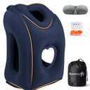 Sunany Travel Pillow, Upgraded Plane Pillow for Long Flights, Inflatable Neck Pillow Used for Airplanes,Cars,Buses,Trains,Office Napping with Eye Mask,Earplugs (Blue)