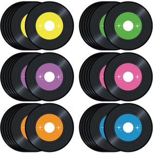 Set of 10, Vinyl Record Paper Placemats Rock and Roll Disposable Place Mats Vintage Musical Round Table Mats for Retro Groovy 1950s Disco Party Dinner Table Setting, Purple