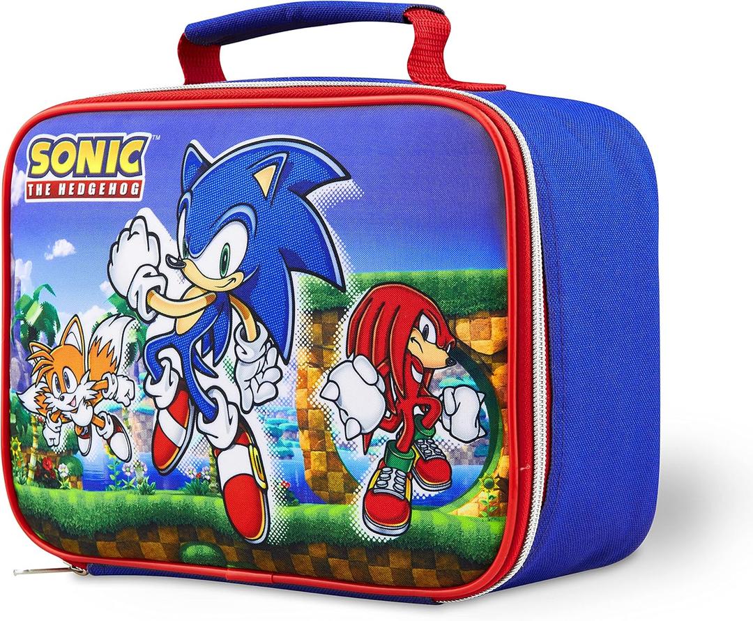 Sonic The Hedgehog Insulated Lunch Bag Cooler Bag Kids Lunch Box Travel School Supplies Gamer Gifts for Boys (Blue/Red)
