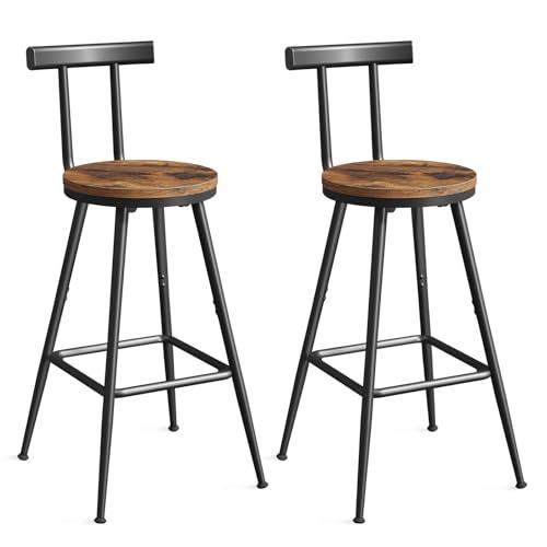 MAHANCRIS Bar Stools, Set of 2 Bar Chairs with Backrest and Footrest, 26" Tall Counter Stools, Metal Frame, Adjustable Feet, Easy Assembly, for Kitchen, Living Room, Pub, Rustic Brown BAHR6001