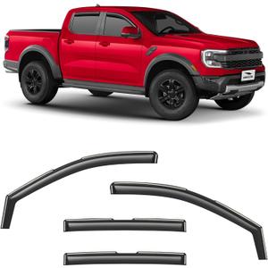 Voron Glass in-Channel Extra Durable Rain Guards for Ford Ranger 2024-2025 SuperCrew, Window Deflectors, Vent Window Visors, 4 Pieces - 200645