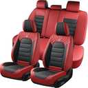 FLORICH Car Seat Covers Full Set, Leather Seat Cover, Front and Rear Seat Covers 5 Seats, Waterproof Car Seat Cushion Protector Accessories for Sedan SUV Pick-up Truck (Red&Black, Full Set)