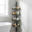 Corner Shower Caddy, Extendable Rustproof Shower Organizer Adjustable 4-Tier Bathroom Shelves Anti-Tipping Bathtub Shampoo Storage Floor Standing Bath Rack Shower Shelf with Soap Dish, Black 