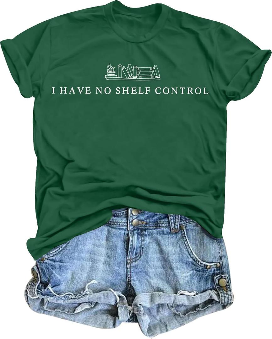 ASTANFY Book Lover Graphic Tees Women I Have No Shelf Control Shirt Book Shirts Teacher Shirts Short Sleeve (XL)