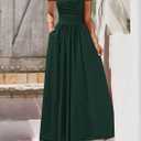 PRETTYGARDEN Women's Casual Dresses 2025 Summer Short Sleeve Ruched Patchwork A Line Pleated Swing Maxi Dress with Pockets (Dark Green,Large) (Green)