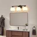 Mecgirn Milk Glass Bathroom Vanity Light Over Mirror, 3 Light Matte Black Bathroom Light Fixtures with Frosted Globe Glass Shade, Modern Vanity Lighting Wall Mounted