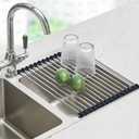 Seropy Roll Up Dish Drying Rack Over The Sink Drying Rack for Kitchen Counter, Rolling Dish Rack Over Sink Mat, Foldable Dish Drainer Stainless Steel Rack Kitchen Organization Gadgets 17.5"x11.8" (Black)