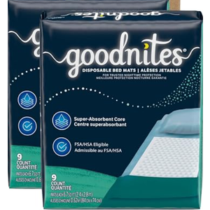 Goodnites Disposable Bed Pads/Bed Mats for Bedwetting, 2.4 x 2.8 ft, 18 count
