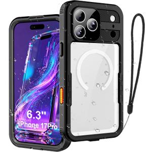 Phone Case for iPhone 17 Pro, IP68 Submersible [6.6FT] Military Grade Waterproof Shockproof with MagSafe Compatible Wireless Charging, Built-in Screen Protector for Swimming Outdoor Sports