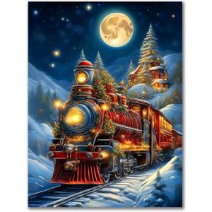Christmas Diamond Painting Kits for Adults - Christmas Train Diamond Art for Adults Beginner DIY 5D Full Round Drill Gem Art Paint with Home Wall Decor (12x16in) (B12691)
