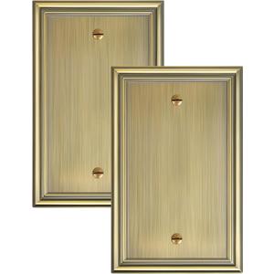 2-Pack Single Blank Wall Plates, Durable Solid Zinc Alloy Blank Outlet Covers, Decorative Antique Brass Wall Plate Cover for Unused Outlets/Switches, Corrosion Resistant