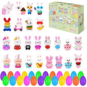 24 Pcs PreFilled Easter Eggs with Mini Resin Rabbit Animals Keychain Decoration Stuffed Toy Great for Kids Boys Girls Toddler Easter Basket Stuffers Egg Fillers