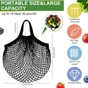 Paterr 4 Pack Cotton Mesh Produce Bags Bulk Reusable Market Bag Washable Net Grocery Purse String Shopping Tote Beach Organizer for Vegetable Fruit Picnic Food Storage (Short Handle)