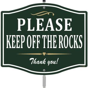 Please Keep Off The Rocks Aluminum Yard Sign 12" x 10" With 28" Long Metal Stake With Stand Outdoor Use Business