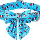 4th of July Dog Collar with Lady Bow, Blue Summer Icecream Flag Day Dog Bowtie Collars, Adjustable Pet Patriotic Collar for Small Medium Large Dogs XL