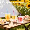 50PCS 12 oz Clear Plastic Cups with Lids and Colorful Straws, Round Bottom Disposable To Go Iced Coffee Smoothie Juice Boba Cups, PET Party Cups for Holiday, Birthdays, Picnics, Takeut, Office (EXP 11/28/35)
