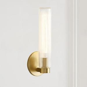 Radiant Fluted Glow Sconce,Fluted Glass Shade,Textural Touch,Sleek Metallic Finish,Suitable for Indoor and Outdoor Use,Bathroom Sconce,Bathroom Wall Lights,6" w x 4" d x 16" h