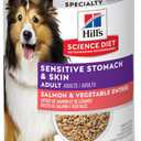 Hill's Science Diet Adult Sensitive Stomach & Skin Wet Dog Food, Salmon & Vegetable, 12.8 oz. Cans, 12-Pack (BB: 10/2025)