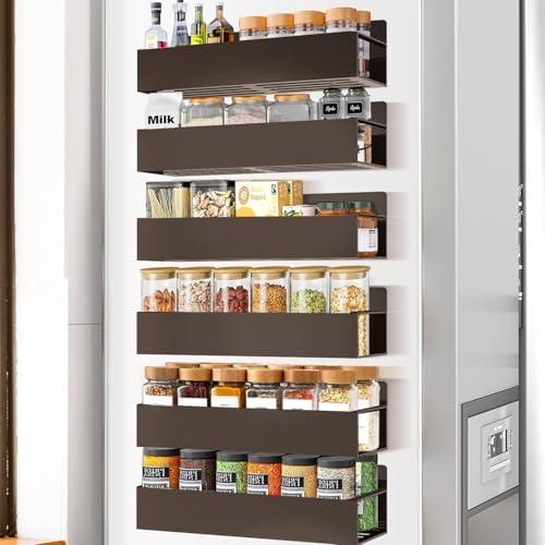 SMRCAD Magnetic Spice Rack Organizer for Fridge Seasoning Organizer for Kitchen storage with Screw Magnetic Shelf with Hook for Refrigerator and Oven (6pack-Bronze)