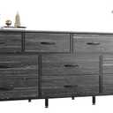 Huuger 63 Inch Dresser for Bedroom, Long Dresser with 10 Fabric Drawers, Large TV Stand for 55, 65, 70 Inch TV, Toy Storage Organizer for Closet, Charcoal Black Wood Grain Print