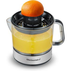 Elite Gourmet ETS623 BPA-Free Electric Citrus Juicer, Compact, Large Volume, Pulp Control, Oranges, Lemons, Limes, Grapefruits with Easy Pour Spout, 24oz, Black/Stainless Steel