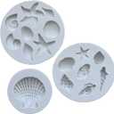 3 PCS Marine Theme Cake Fondant Silicone Mold Seashell Conch Starfish Coral Baking Molds for DIY Cake Decoration Chocolate Candy Polymer Clay Crafting Projects