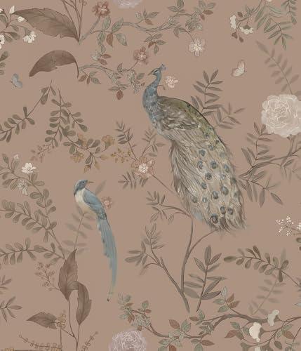 Orainege Vintage Floral Peel and Stick Wallpaper Floral Birds Contact Paper 16.9in x118.1in Self Adhesive Removable Wallpaper for Bedroom Cabinets Decor Flower Leaf Wall Paper