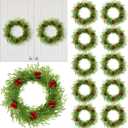 14 Pcs Small Christmas Wreaths with Red Berry 8.27" Artificial Cedar Candle Rings Holder Mini Wreaths for Cabinets Christmas Holiday Table Centerpiece Window Chair Decor