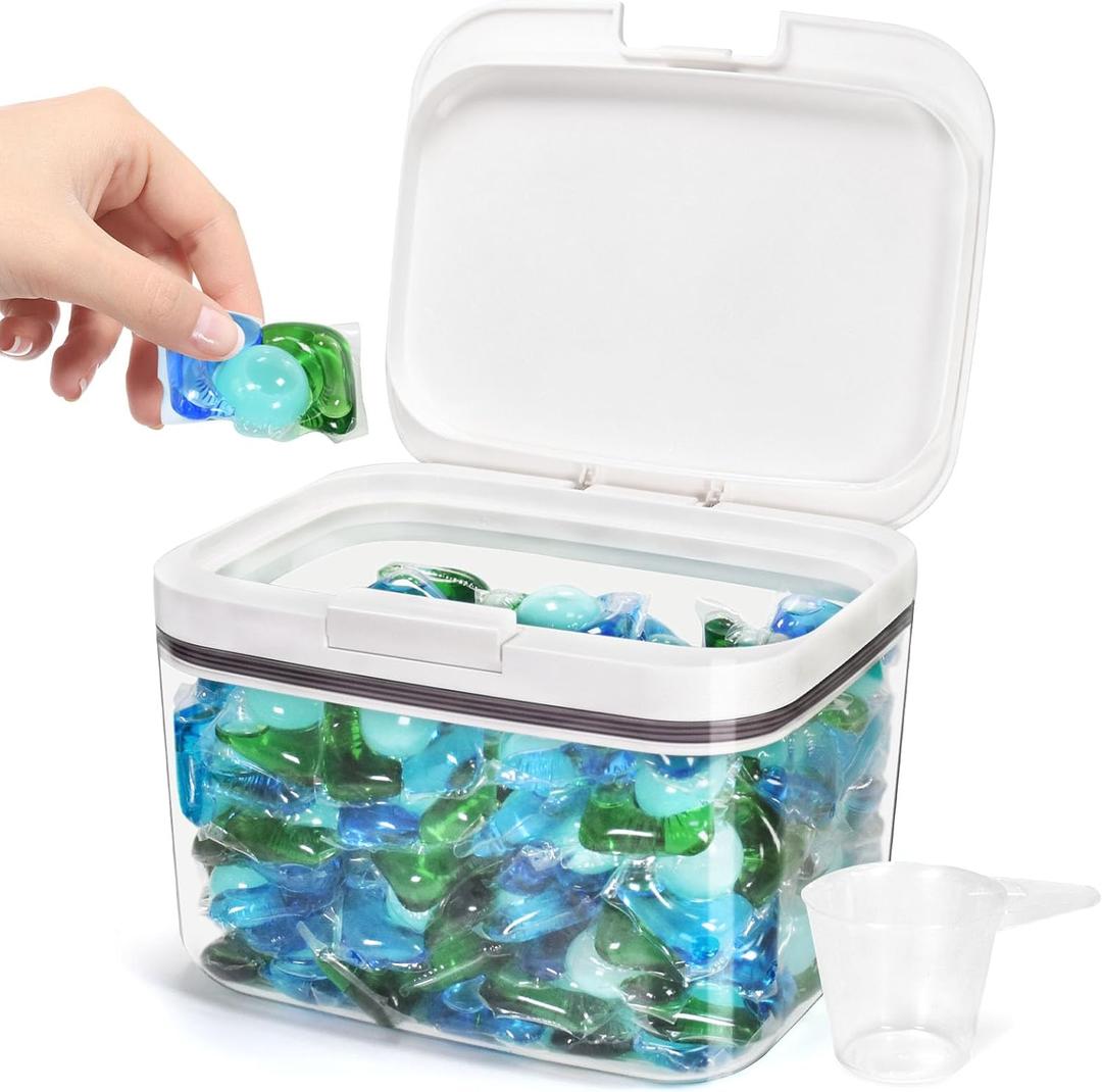Laundry Pods Container Holder with Lid, Laundry Room Storage Container for Detergent Pods Laundry Powder Scent Booster Container with Scoop (2.8L)