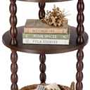 Small Round Side Table, 3-Tier Solid Wood End Table with Storage Shelf, Modern Bedside Tables Night Stand for Living Room, Bedroom, College Dorm, Small Space (Rustic Brown)