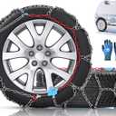 Snow-Chains Auto Fixing 1 Min Quick Fit Easy Installation Tire-Chains, Gifts for Safety, Portable Reusable Universal Emergency Tire Traction Chain for Passenger Car and SUV - Set of 2 (XM-110)