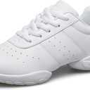 BAXINIER Girls White Cheerleading Dance Shoes Athletic Training Tennis Breathable Youth Competition Cheer Sneakers (5 Big Kid)