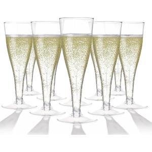 Prestee 100 Pack Clear Plastic Champagne Flutes - 4.5 oz Durable Disposable Champagne Glasses for Parties, Weddings, Toasting and Large Celebrations - Elegant Glasses Stemware for Easy Cleanup