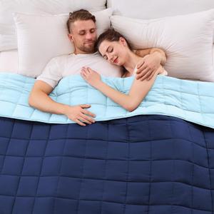 yescool Weighted Blanket for Adults (25 lbs, 88 x 104, Navy & Blue) Cooling Heavy Blanket for Sleeping Perfect for 240-260 lbs, King Size Breathable Blanket with Premium Glass Bead