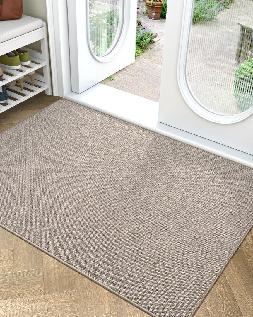 LUMI Large Indoor Door Mat, Ultra Thin Door Mat Indoor Non Slip Rubber Backing, Easy Clean Low Profile Door Mats for Inside House, Patio, Beige 36"x59"