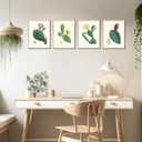 4pcs Vintage Cactus Wall Art Arizona Plants and Flowers Posters Prints Succulents Watercolor Pictures Painting Green Cactus Canvas Wall Decor for Kitchen bathroom Unframed