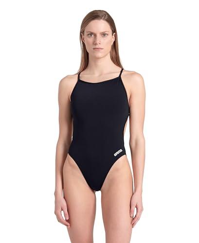 ARENA Women's Solid Team MaxLife Sports Swimsuit Lace Back One Piece Racing Bathing Suit Competition Training Athletic Swimwear, Black/White, US Size 30