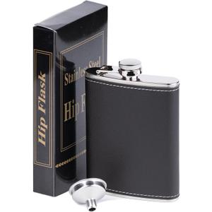 8 OZ Hip Flask for Liquor with Soft Leather Cover, 18/8 Stainless Steel Hip Flask With funnel