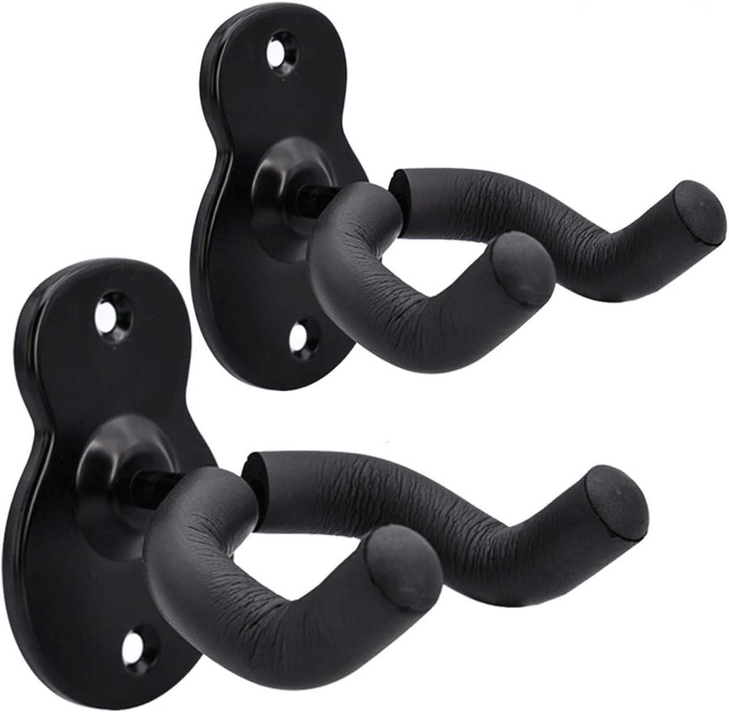 Sound harbor Guitar Wall Mount Hanger 2 Pack Hook Acoustic Electric Bass Guitar Wall Hanger Black Metal Guitar Holder