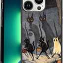 Vintage Scary Halloween Black Cat Phone Case Fit for iPhone 13 Pro Shockproof Designed Funky Art Cute Print Phone Case Cover for Boy Girl Men Women