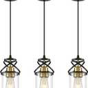 Modern Pendant Light Fixture, Black Gold Farmhouse Hanging Light for Kitchen Island, Industrial Clear Glass Pendant Lighting for Dining Room Bedroom, 3-Pack