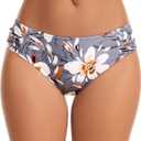 Women's Bathing Suit Bottoms Full Coverage Ruched Bikini Tankini Bottom Swimsuit Brief (Gray, XL)