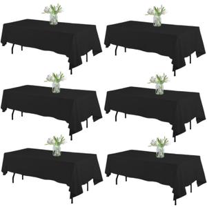 WIGENIUS 6 Pack Black Table Cloth Rectangle Tablecloths 60X102 Inch,Polyester Table Cloth for 6 Foot Rectangle Tables,Wrinkle Resistant Washable Fabric Table Covers for Party,Wedding Banquet